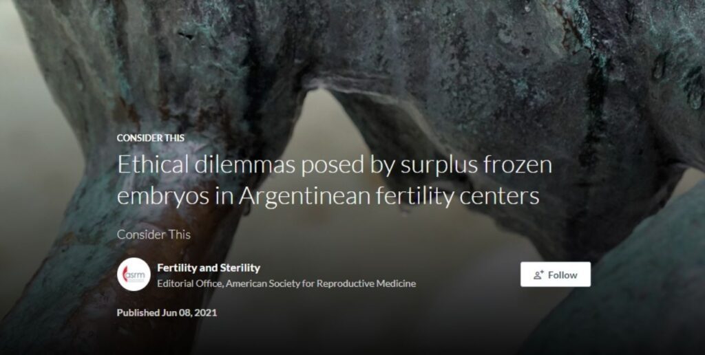 Publicación en “Ethical dilemmas posed by surplus frozen embryos in ...
